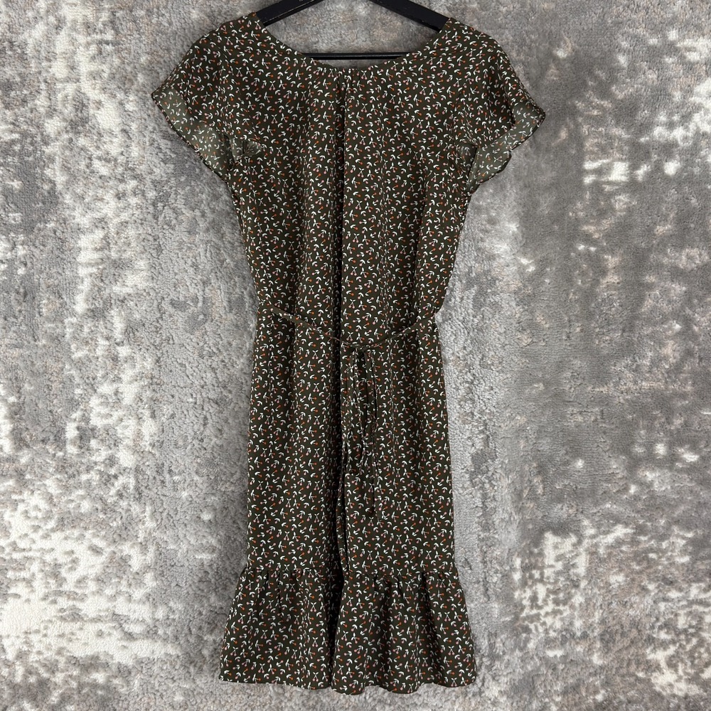 Boden Size 6 Floral Print Mini Fit Flared‎ Dress Brown Short V Neck Tie